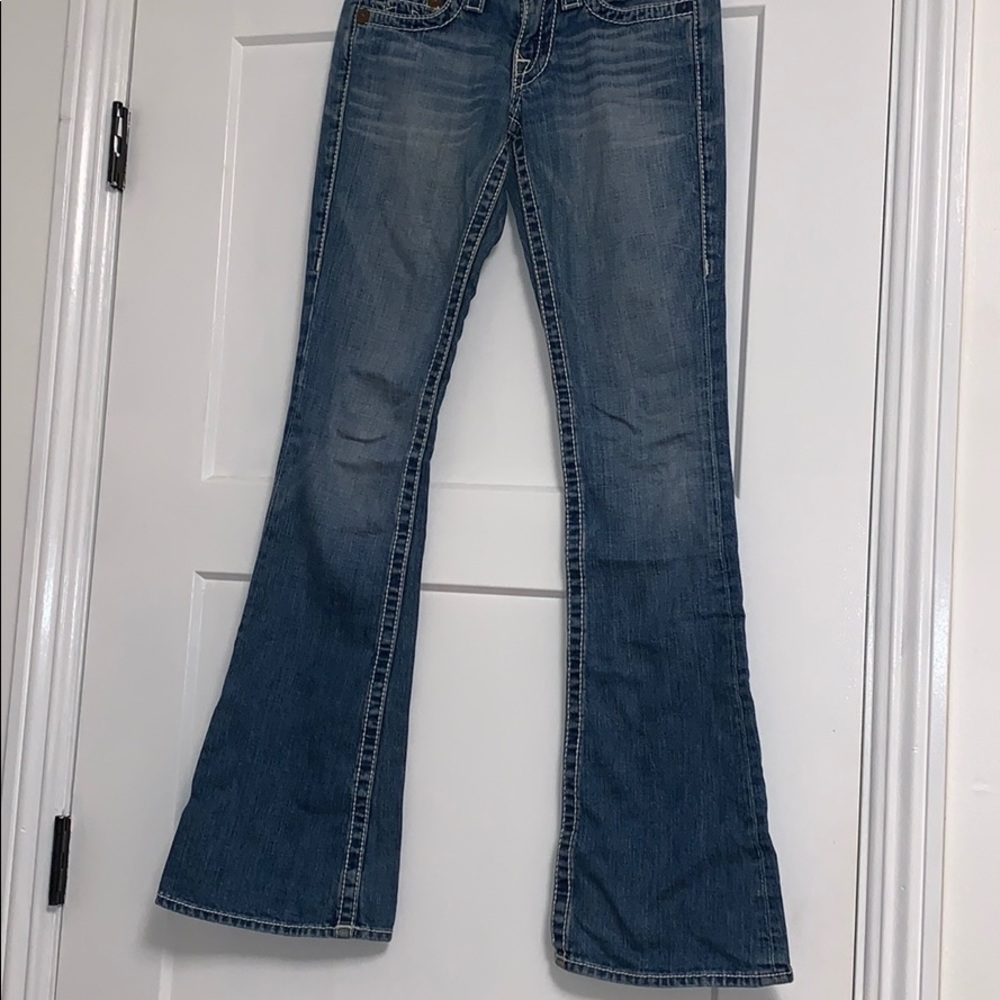 TRUE RELIGION WHITE STITCH FLARE JEANS SIZE 25 - Picture 5 of 6